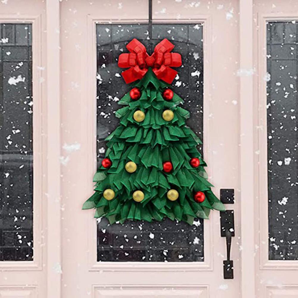 Hanging Green Christmas Wreath Front Door Window Large Xmas Tree Wreath Fabric Door Hanging Wreath New Year Party Decoration