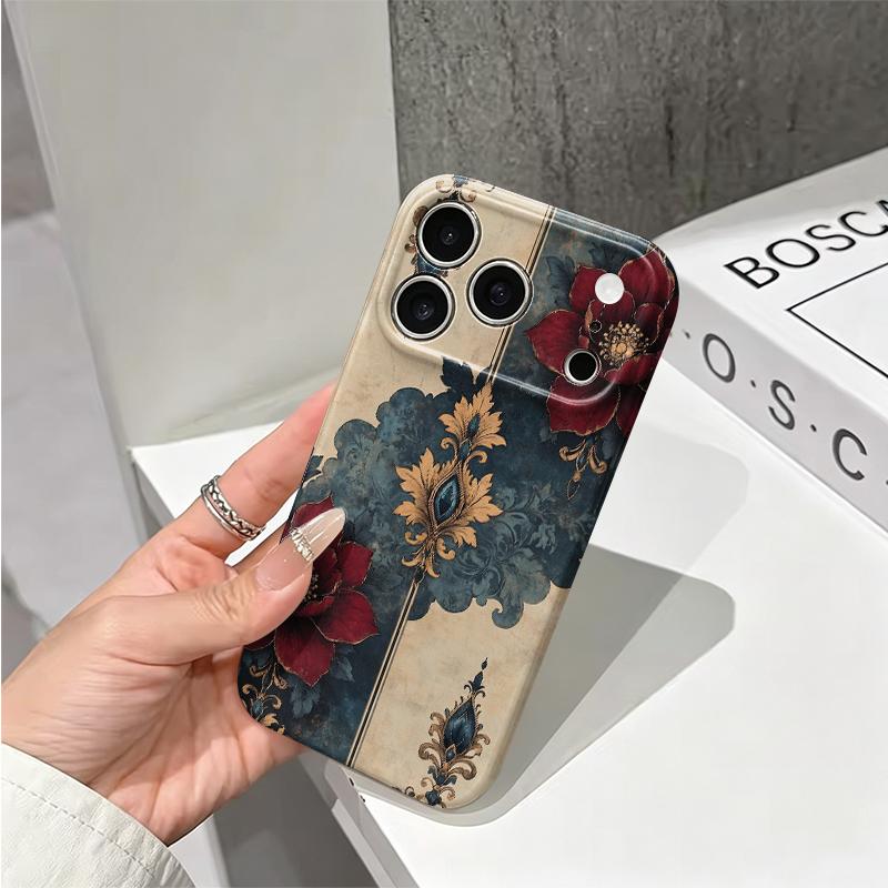 Luxury Vintage Floral Ornate Baroque Damask Art Graphic Film Aesthetic Protective Shockproof Bumper Phone Case Cover For iPhone14 15 16  Pro Max Plus