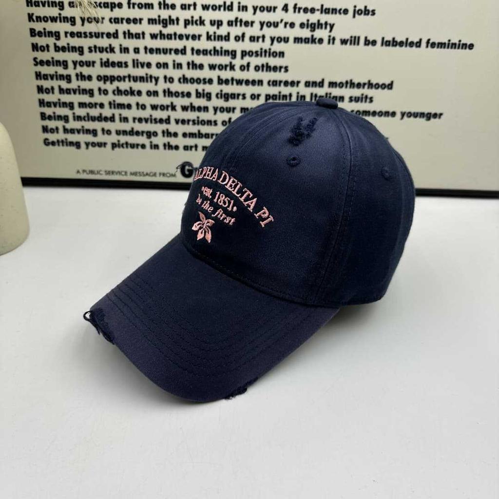Letter embroidery ripped baseball cap women's American washed old wide-brimmed cap casual versatile face hat