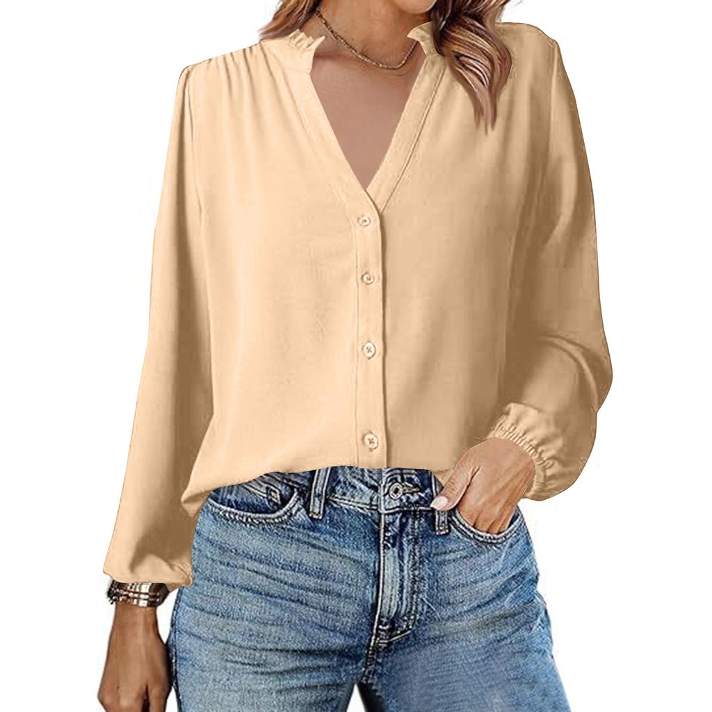 Dámské tričko Jednobarevné s výstřihem do V a dlouhým rukávem