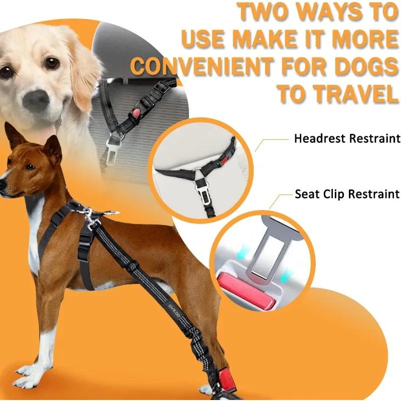 2 In 1 Heavy-Duty Elastic Dog Car Seat Belt Safety Harness, Crash Tested for Pets, Adjustable Travel Tether for Truck SUV Car