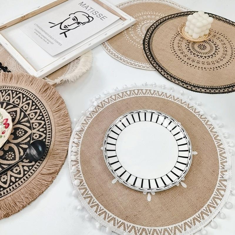 1PC Rundes Tischset mit Blumendruck im nordischen Stil, rutschfestes Tischset, Wärmedämmung, Möbeldekorationsmatte, Kaffeetassenmatten