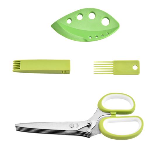 5 Stainless Steel Blades Herb Scissors Green Onion Scissors with Cleaning