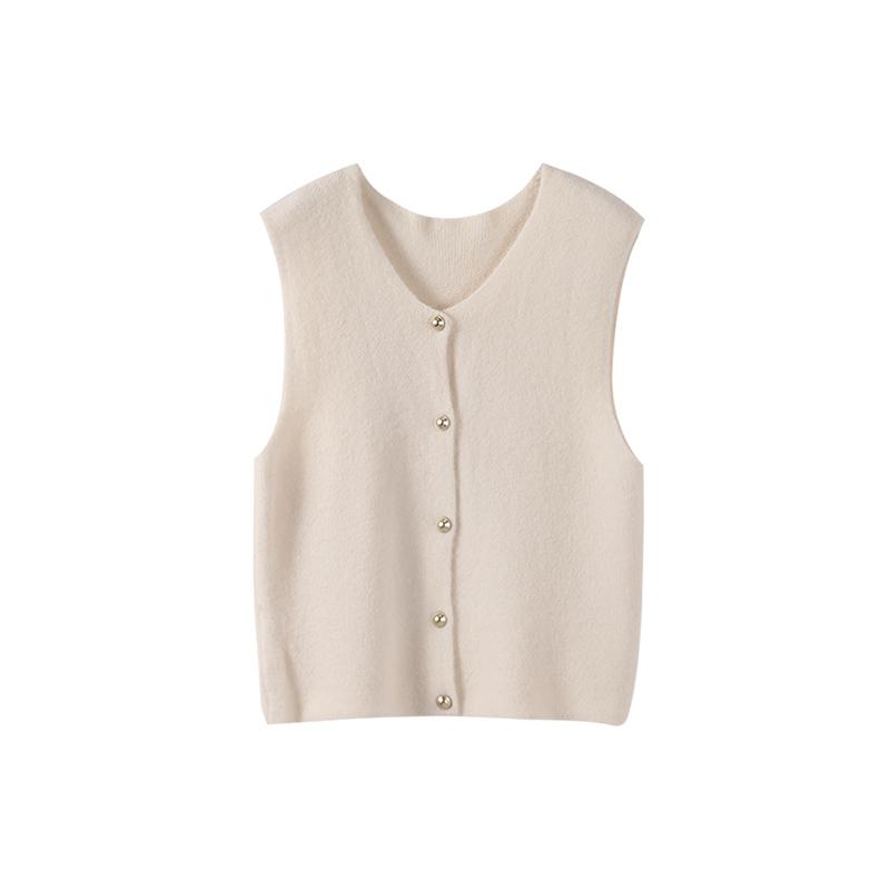 

Жіночий однобортний кардиган з круглим вирізом, однотонний топ без рукавів, простий вільний повсякденний безрукавка, верхній одяг, весна S абрикосовий