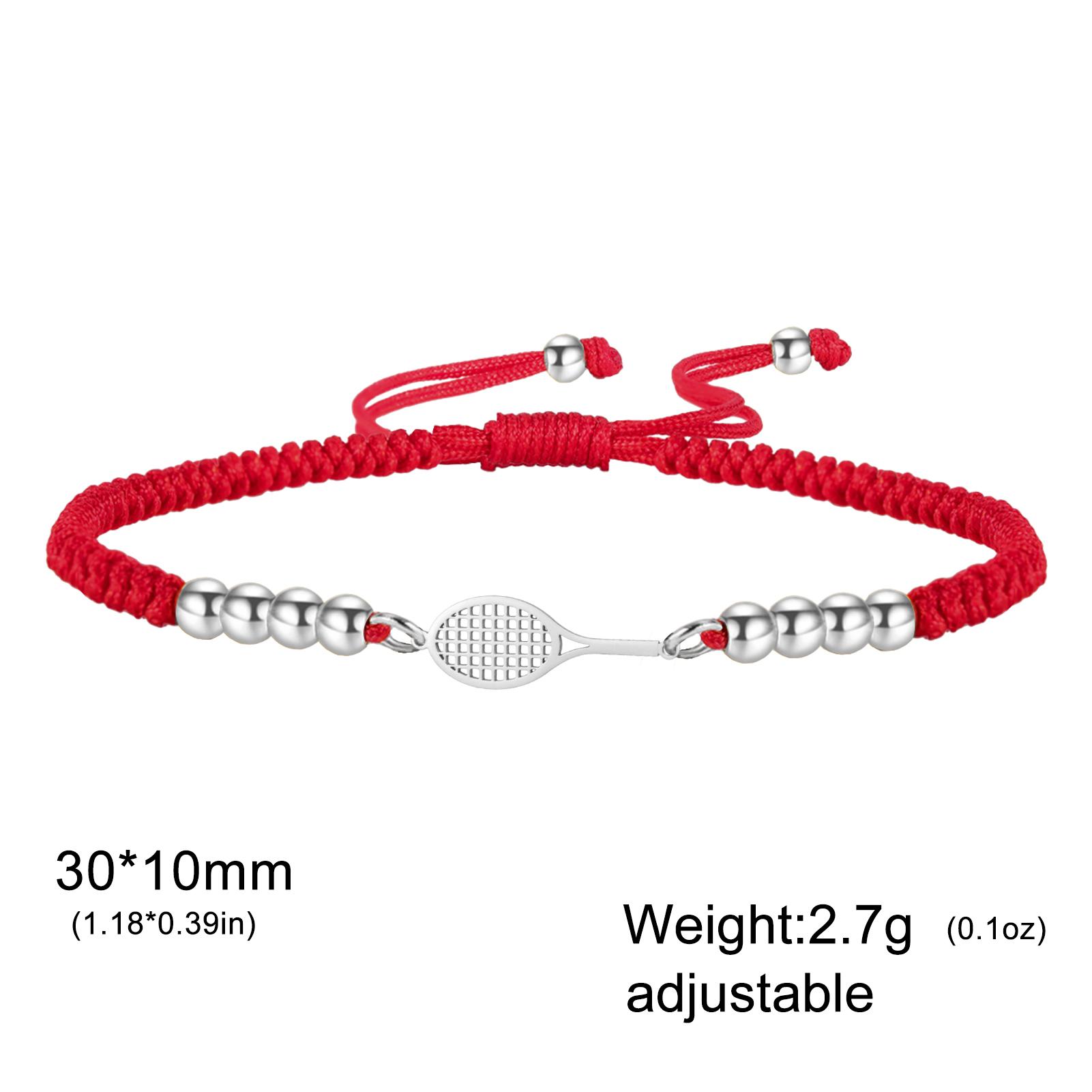 

My Shape Tennis Racket Bracelets Lucky Black Red String Beads Bracelet Stainless Steel Tennis Sports Wrist Jewelry Couple Gifts Silver&Adjustable