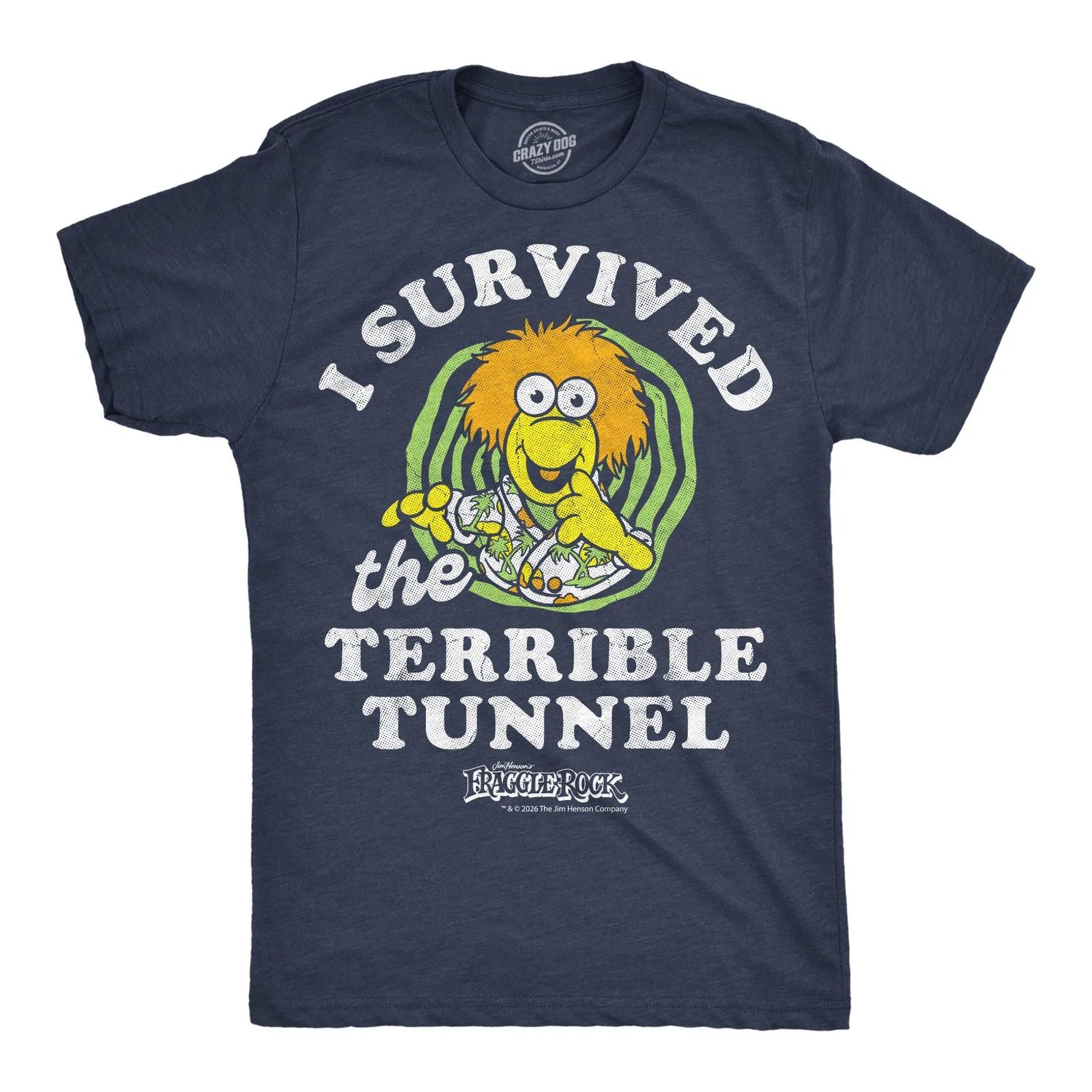 Mens Funny I Survived The Terrible Tunnel T Shirt Jim Henson s Fraggle Rock Tee XXXL