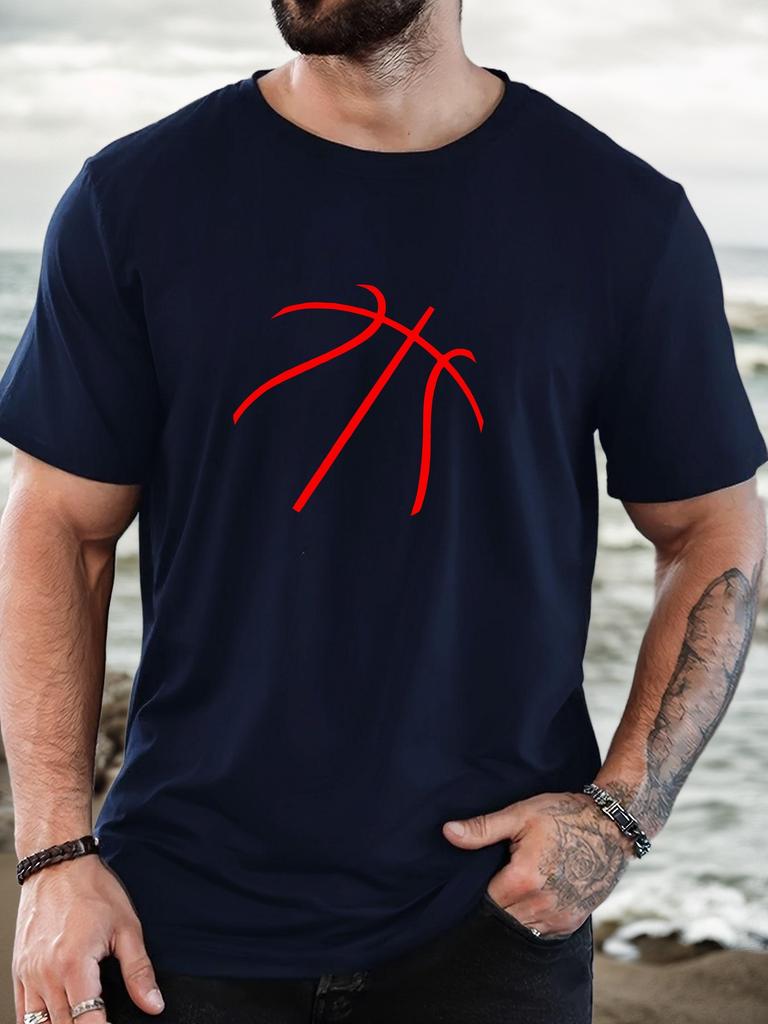 Men's basketball pattern summer casual crew neck short T-shirt
