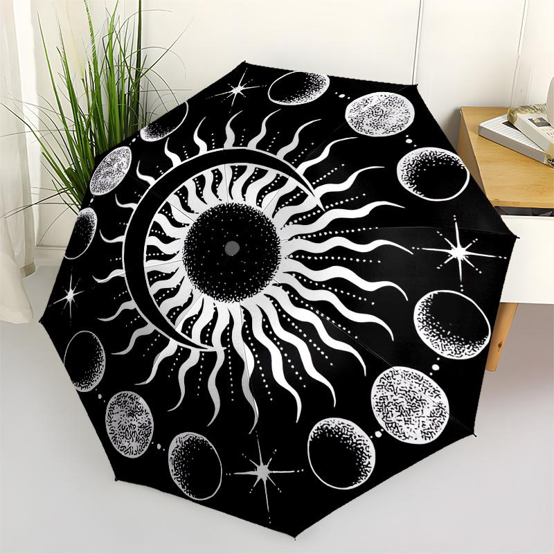 Sun, Moon Themed Eight Rib Automatic Folding Umbrella Is Suitable for Both Men and Women, Making It A Perfect Christmas and Valentine's Day
