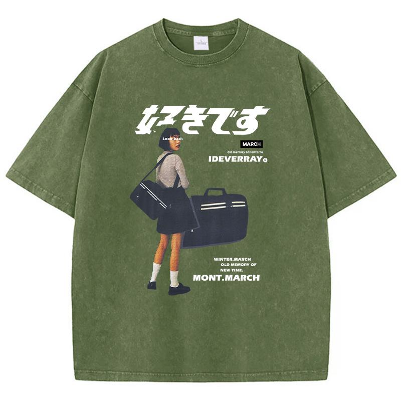 

Летняя женская хлопковая стираная футболка March Old Memory Of New Time школьная форма для девочек с принтом топы свободная одежда 3XL