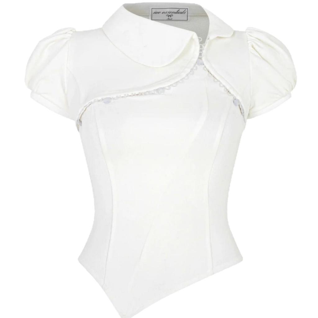 Cross-Border Y2K Puff Sleeve Slim Crop Top with Detachable Bandeau