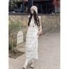 White Lace Suspender Dress Women's Summer French Cake Temperament Splicing Holiday Style Thin Medium and Long Skirt Women