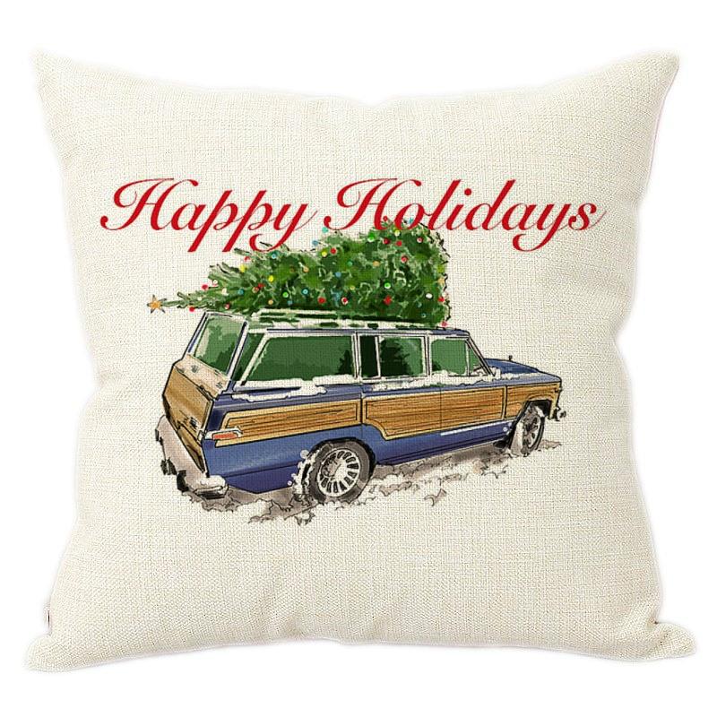 Watercolor Christmas Cars Print Home Decorative Pillow For Sofa Christmas New Year Decoration Cushion Cover Car Pillows Cases