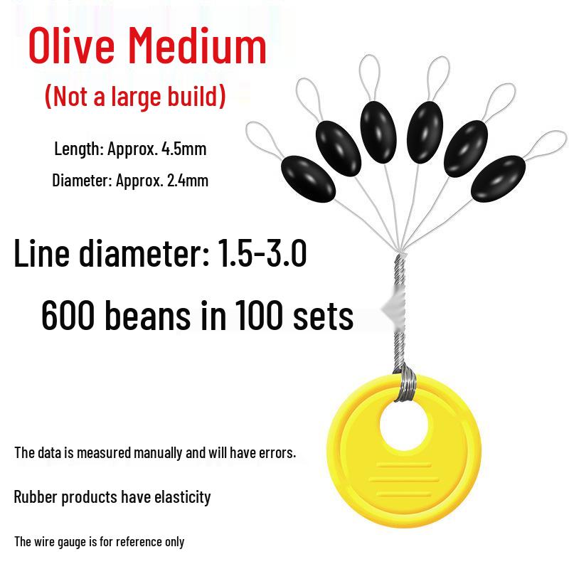 Olive-Shaped Silicone Fishing Beads - 100 Sets of Small Space-Saving Tackle Accessories