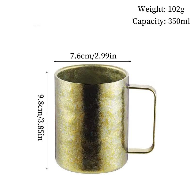 Outdoor Camping Pure Titanium Coffee Mug,With lid Double-layer Multicolored Handle Breakfast Mule Beer 350 ml Juice Cup,Tumbler