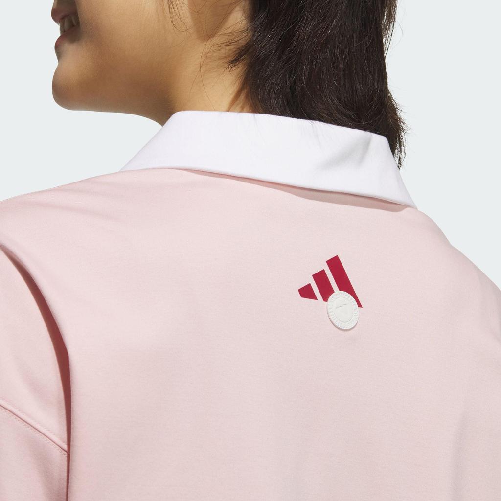 Adidas Verbiage Loose Fit Short Sleeve Polo Shirt Women Casual Daily Tops Light Pink JZ1584
