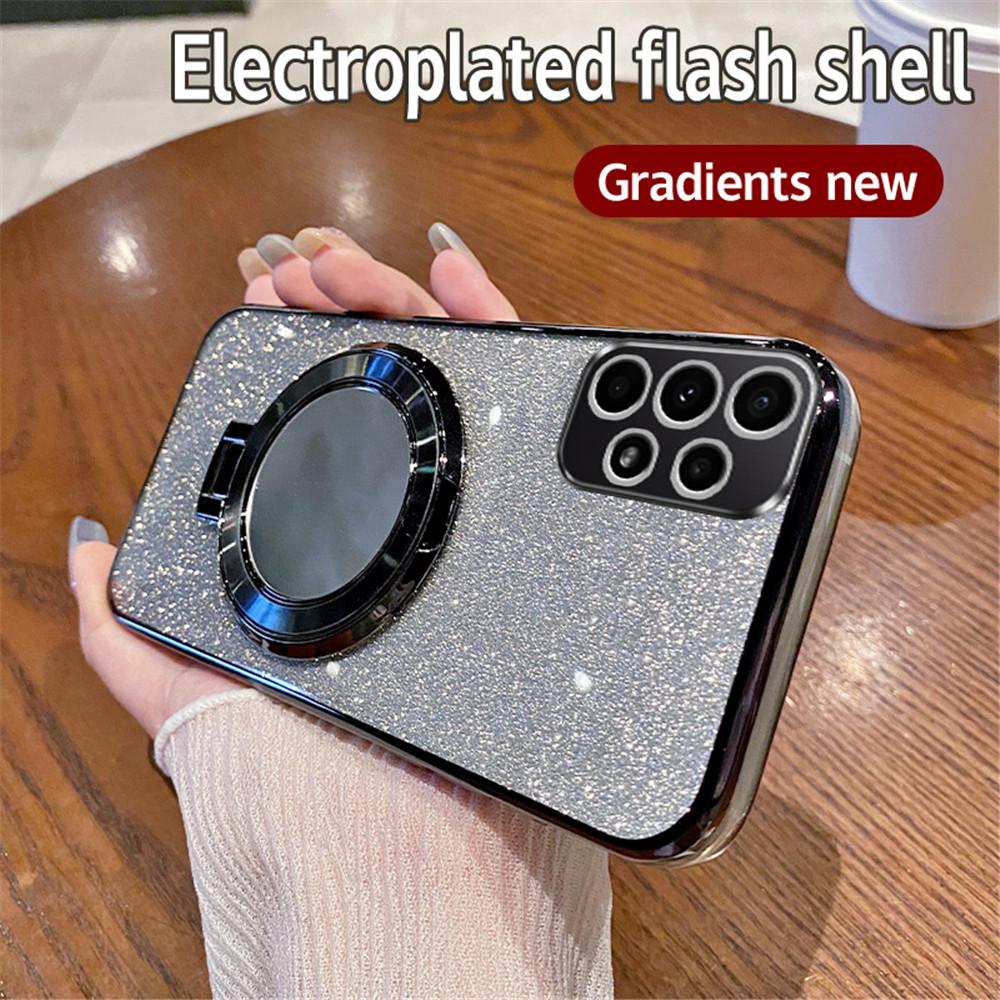 Carcasă de telefon cu suport inelară oglindă placată cu sclipici de lux pentru Samsung A52 A32 A22 A12 A72 A71 A51 A21S A50 A70 Capac cu suport magnetic