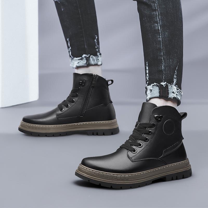 Fashion High Quality Men's Motocross Boots Fashion Genuine Leather Warm Winter Boots Men 2024 New Arrival Outdoor Male High Top Shoes
