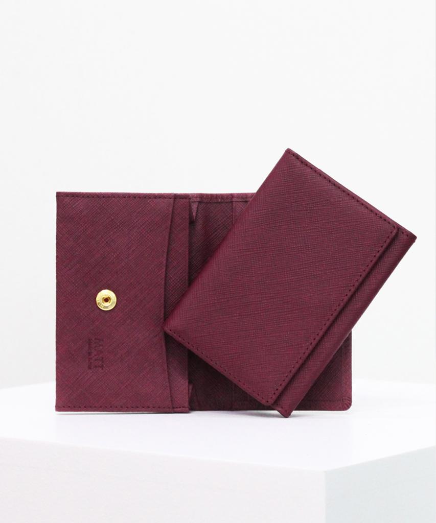 Matt Saffiano Slim Button Business Card Holder (Burgundy) W32056