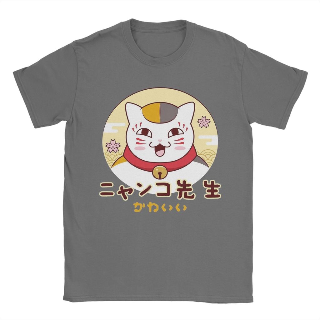 Mens Nyanko Sensei Neko Natsumes Book Of Friends T Shirts Anime Pure Cotton Clothing Vintage Tee Shirt Birthday Gift TShirts