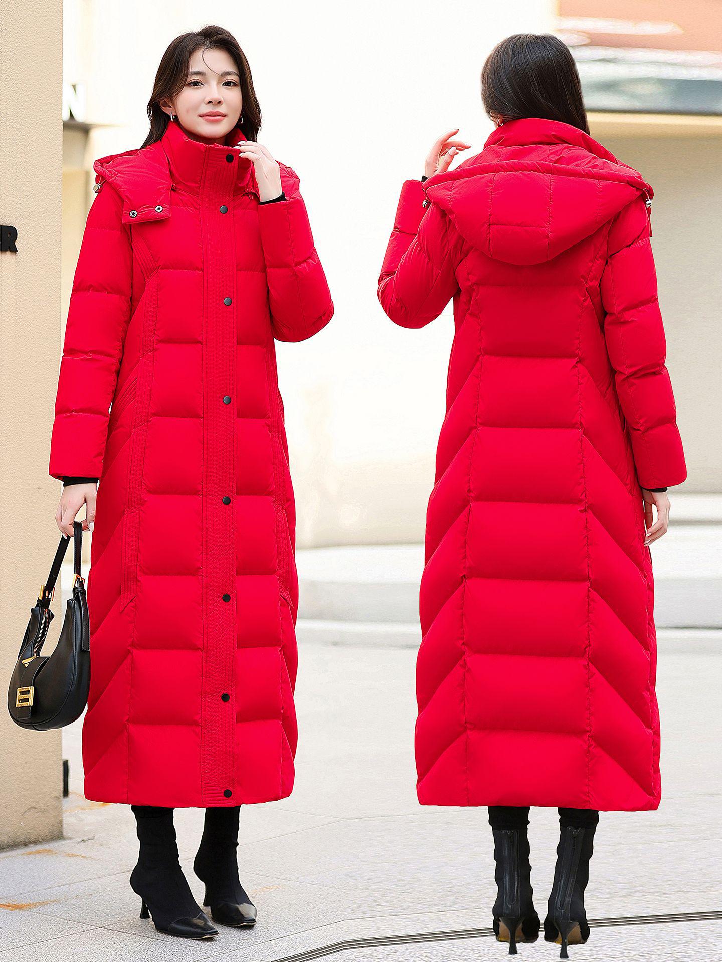 

Women s 2025 Fashionable Long White Duck Down Puffer Coat - Chic, Waist-Slimming, Over-the-Knee, Extra Long Winter Style Triple Extra Large