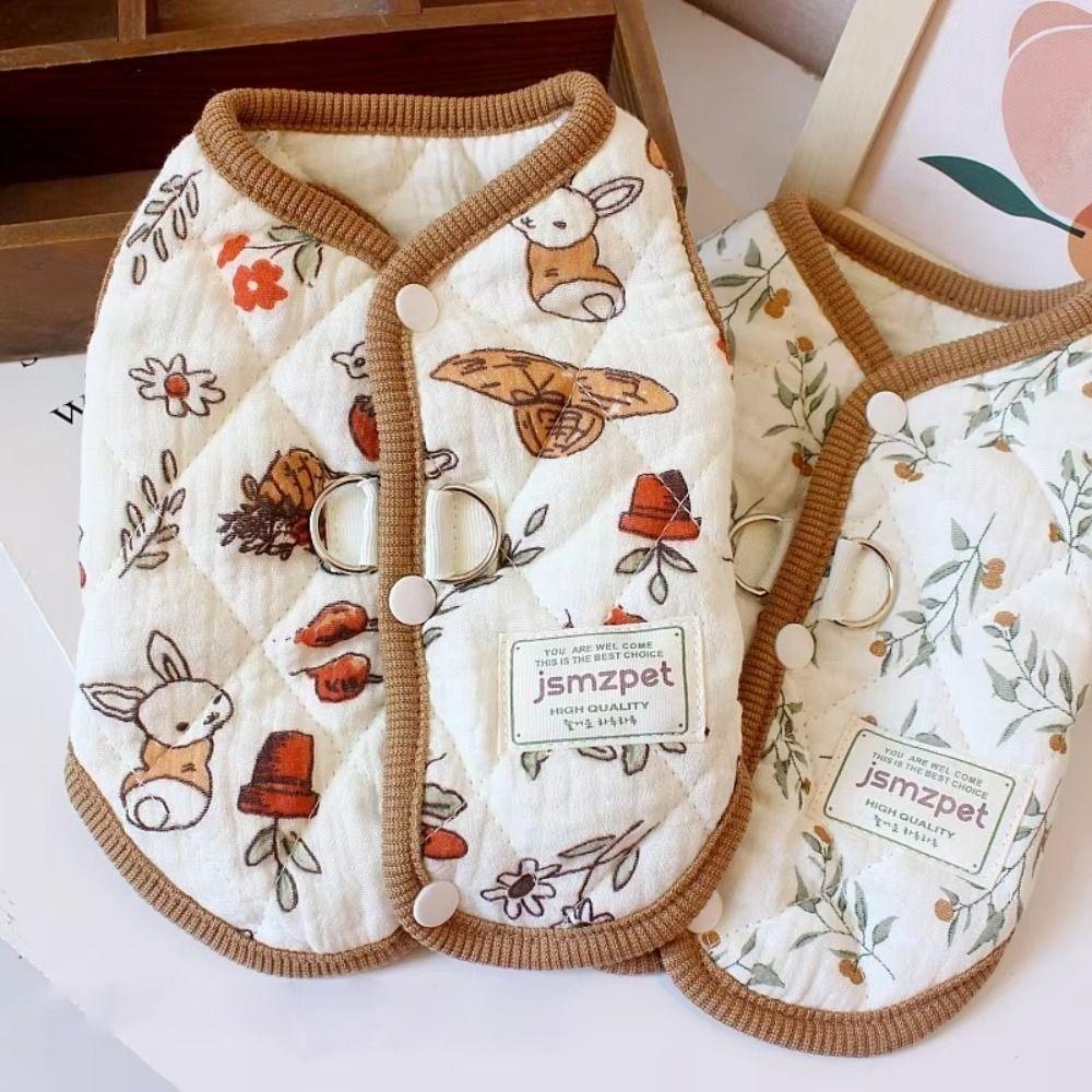 Cute Rabbit Printed Pet Dog Clothes Thickened with Velvet Jacket Teddy Bear Coat Pet Supplies Cat Clothes Puppy Clothes Vest