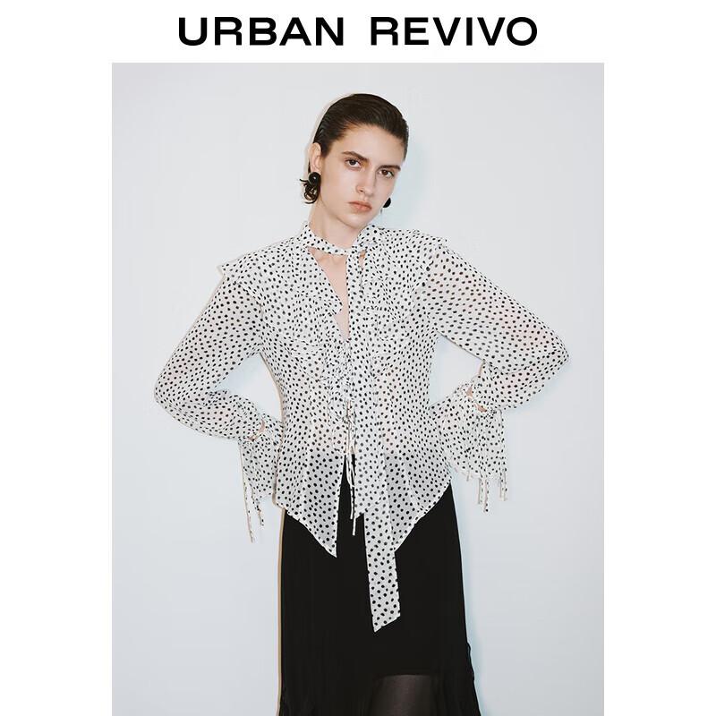 UR 2025 Spring French Retro Polka Dot Print Shirt S