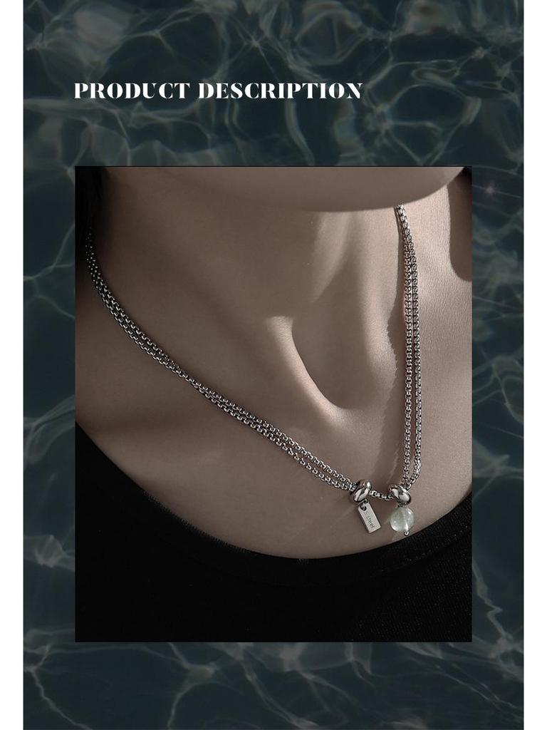 Nohara Aoi Trendy Double-Layer Natural Stone Titanium Steel Necklace for Men and Women