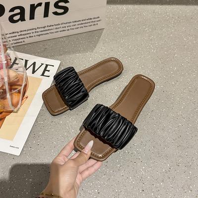 2025 New Women's Flat Slippers Casual Fashion Pleated Women's Sandals Designer Open Toe Outdoor Beach Slippers Sandalias Mujer