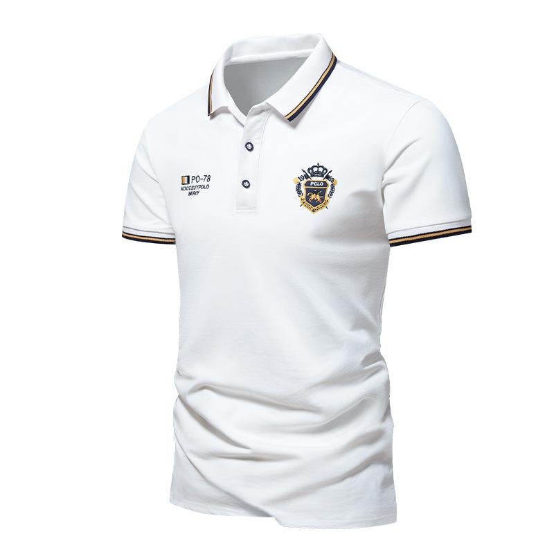 Trend Hub New Men's Casual Embroidery Short Sleeve Polo Shirt Fashion Solid Color Top