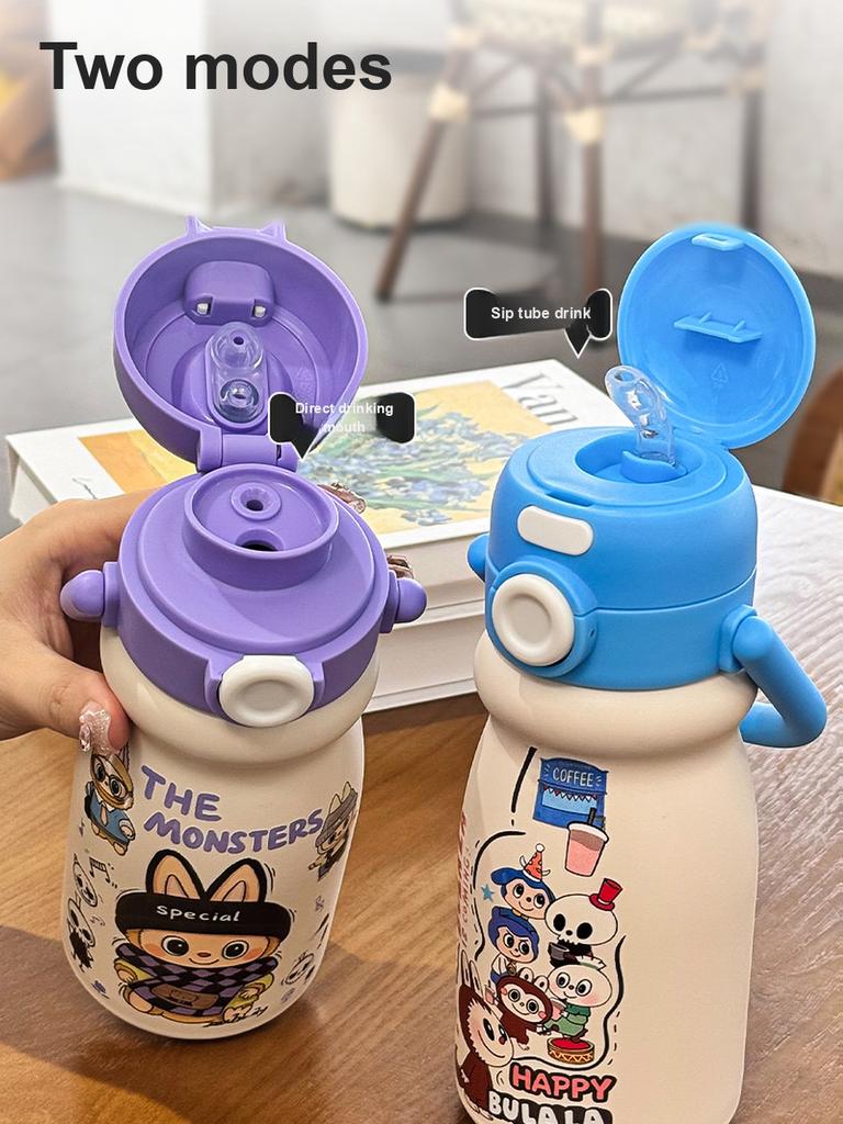 316 Edelstahl Doppelwandig Niedliche Cartoon Isolierte Wasserflasche Tasse mit Strohhalm und Deckel