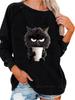 Ladies Spring/Fall Sweatshirt Women's Fashion Cat Print Top Oversized Pullover Sweatshirt