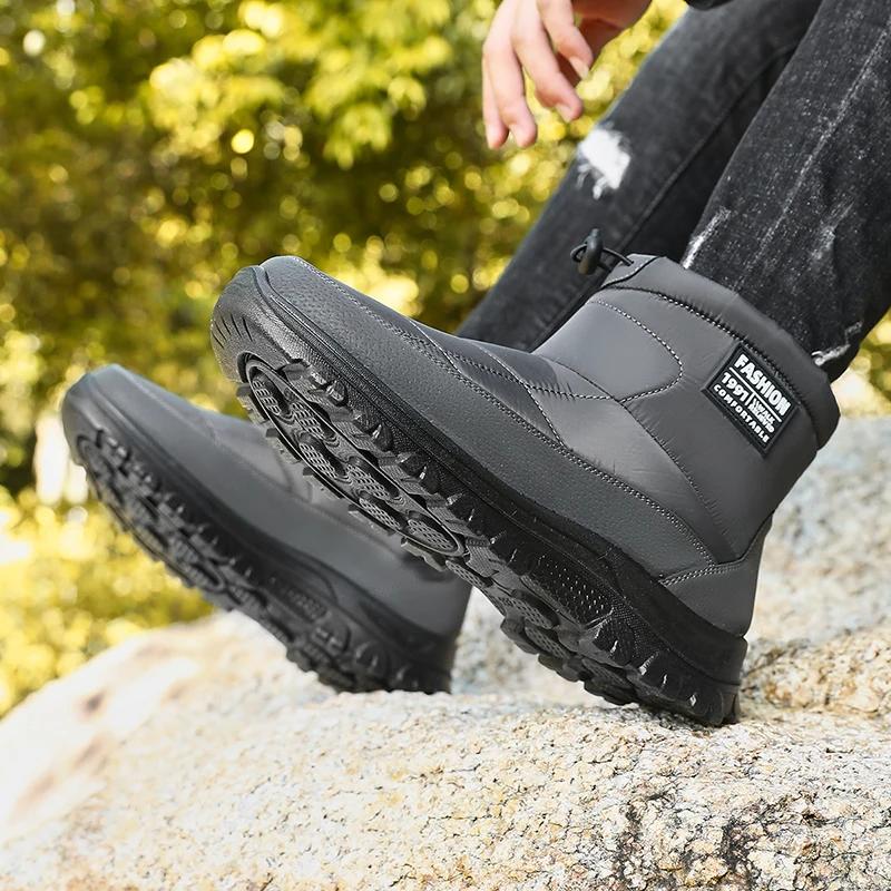 Fashion Waterproof Snow Boots for Men Winter Non-Slip Thicken Plush Ankle Boots Male New 2025 Outdoor Keep Warm Cotton Padded Shoes Man