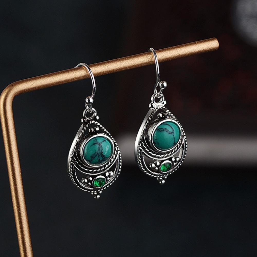 Vintage Turquoise Earrings Boho Silver Dangle Earrings Fashion Jewelry for Women