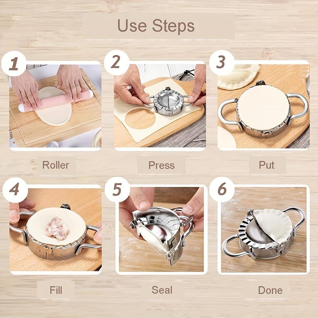 Stainless Steel Dumpling Mold and Wonton Maker, Heavy Duty Manual Dough Presser for Home Kitchen Baking, Easy to Clean Metal Pastry Making Tool Set