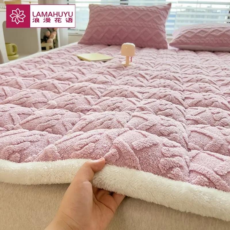 Warm Thicken Flannel Mattress Toppers Home Dormitory Soft Foldable Queen Bed Sheet Quilted Thin Tatami Mat Mattress Cover