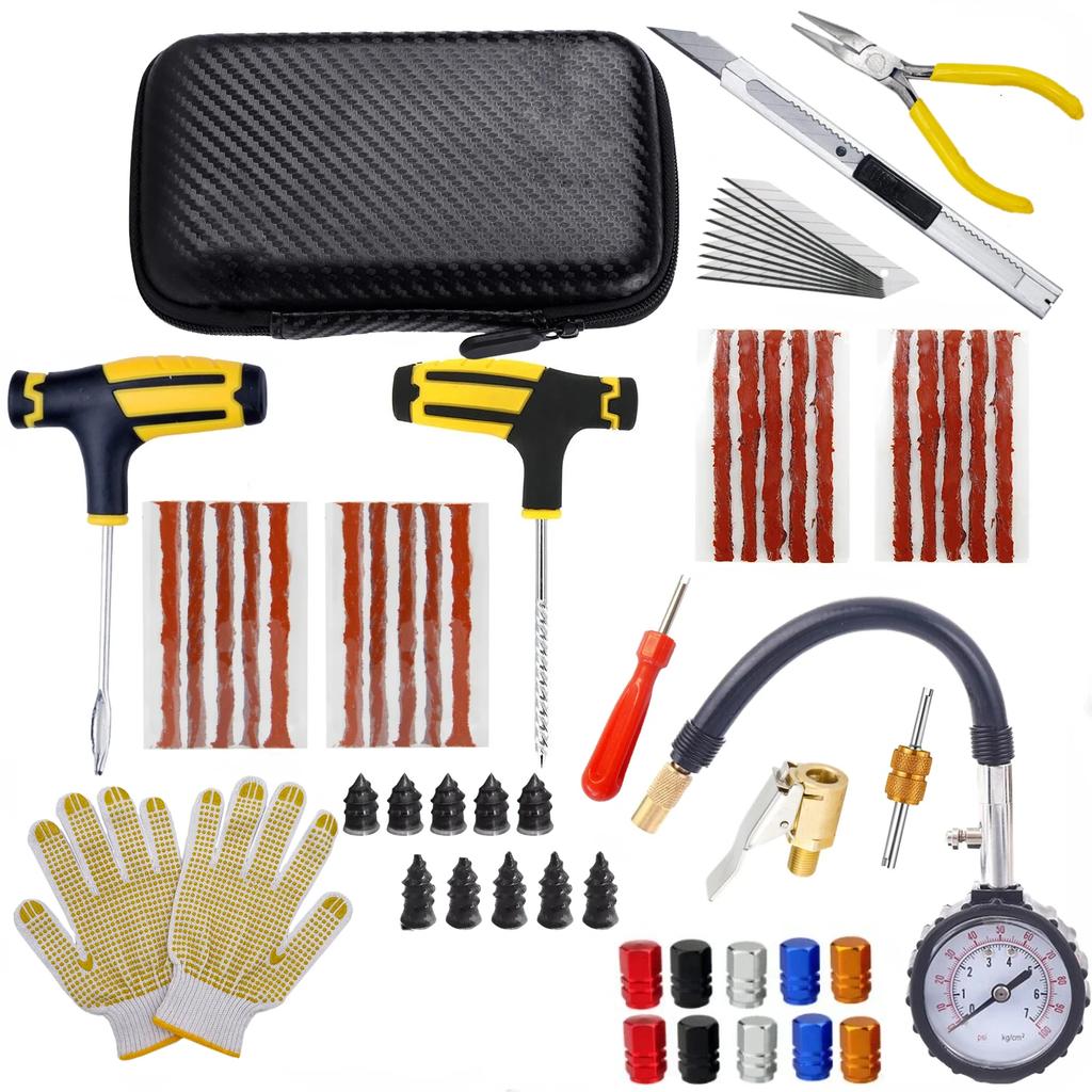 Kit de Reparación de Neumáticos de Motocicleta Herramientas de Tapón de Pinchazo de Coche Pinchazo de Neumático Emergencia para Tiras de Neumático Agitación Pegamento Kit de Herramientas de Reparación