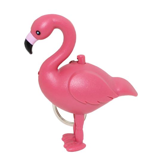 

Cartoon Flamingo LED Flashlight Sound Keychain Key Ring Bag Hanging Pendant Gift розовый