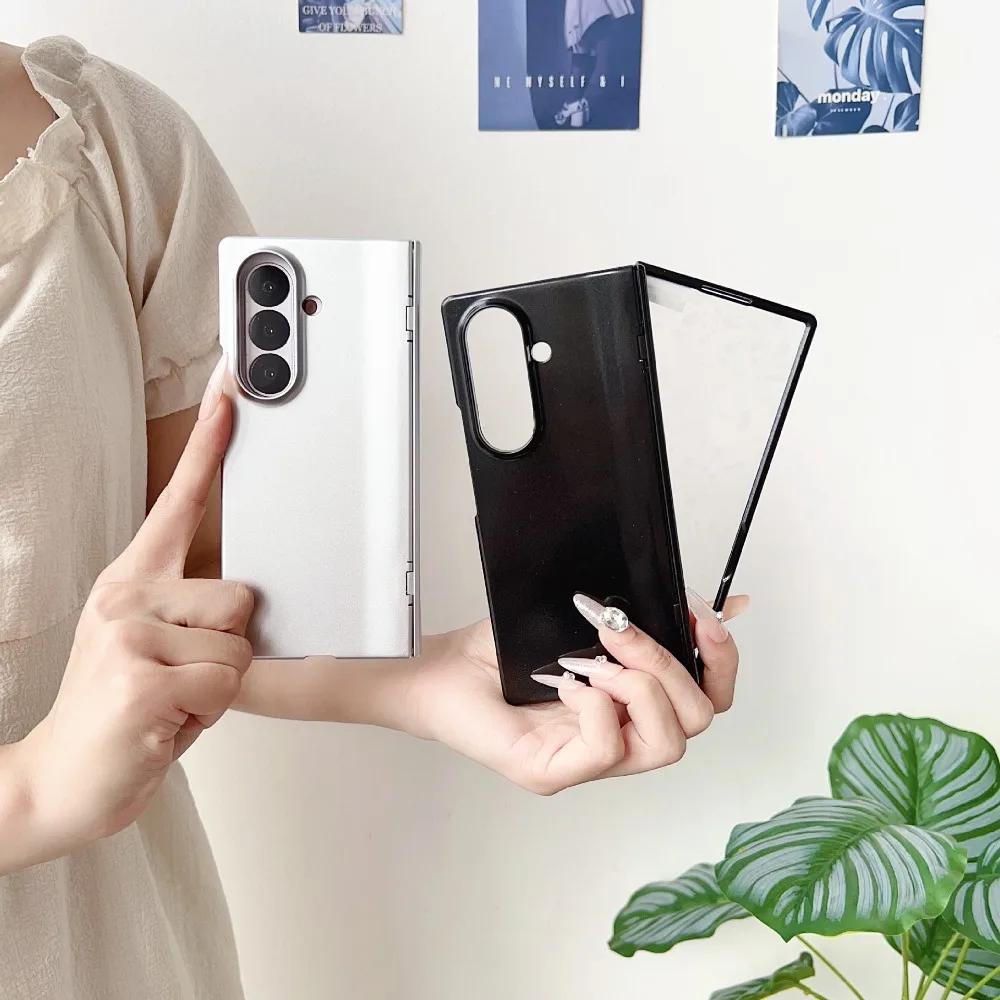 Matte Hinge Protective Phone Case for Samsung Galaxy Z Fold 7 6 5 4 3 with Tempered Glass Screen Protector and Back Cover