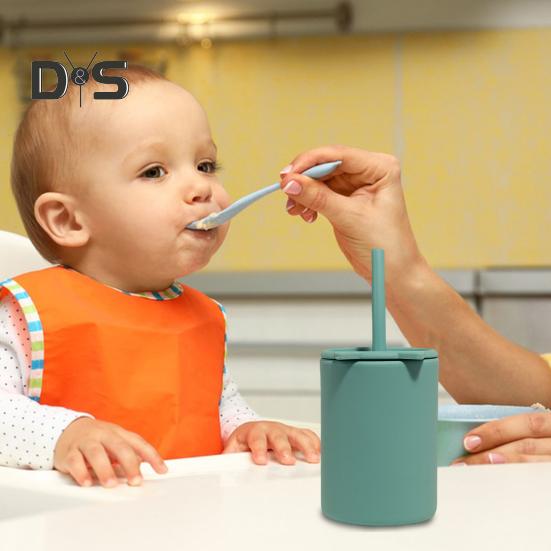 150ml Kinderbekers met Deksel En Rietjes Herbruikbare Lekkagevrije Bekers voor Kinderen Onbreekbare Siliconen Kinderbeker met Tuit voor Thuis School Keuken