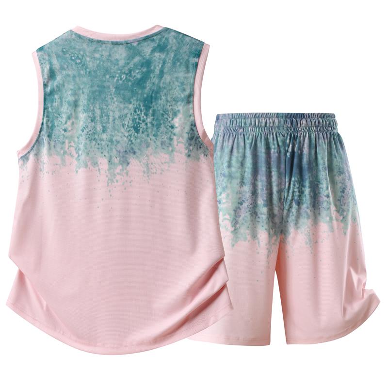 Men's Plus Size Tie-Dye Gradient 2-Piece Set, Waffle Knit Tank Top & Shorts (5XL-11XL)