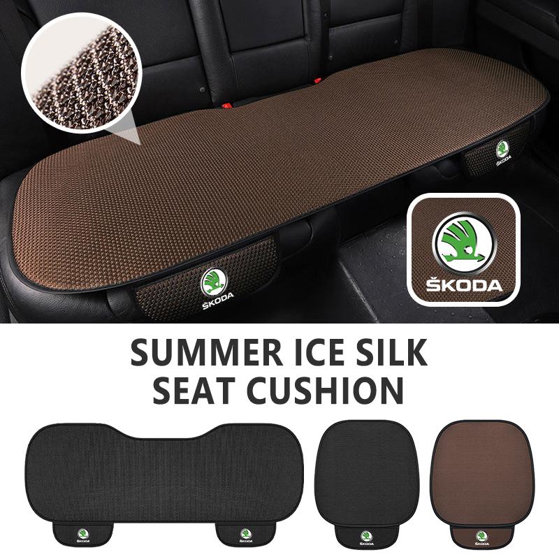 AAFO1 For Skoda Breathable Car Seat Cover Ice Silk Summer Car Seat Cushion Protector Octavia A5 A4 Mk1 2 Fabia Superb Rapid Mk3 Yeti