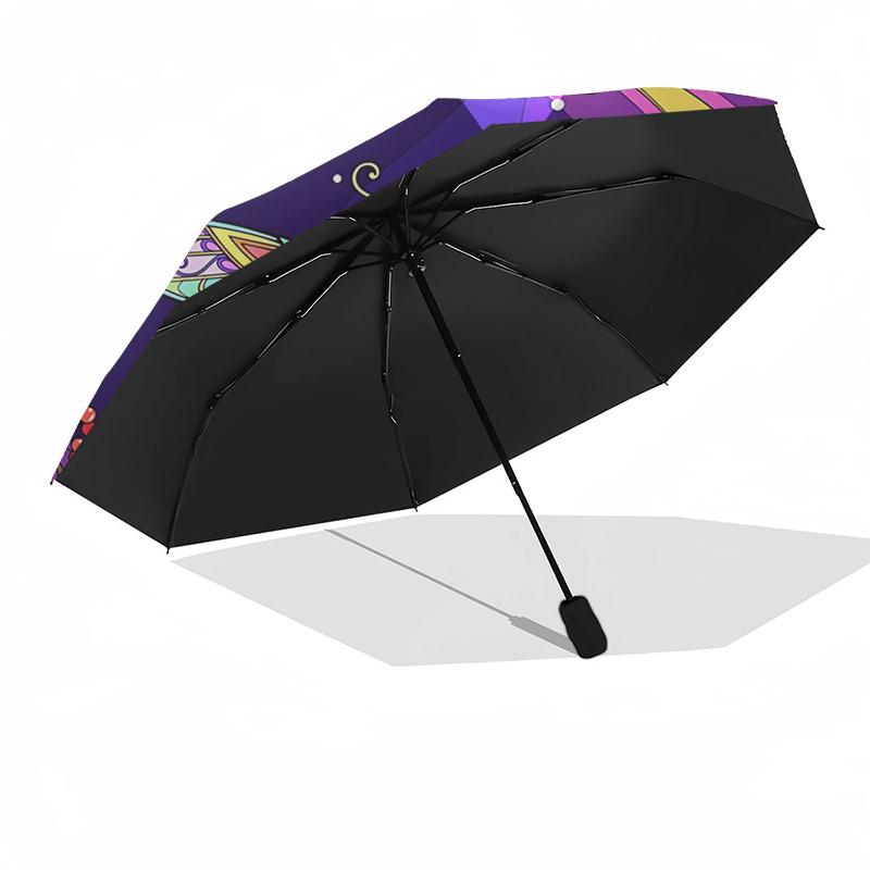Bunter Libellen-Mondphasen-Automatik-Öffnungs-Regenschirm - Tragbares FaltDesign mit 8-Speichen-Eisenrahmen, Perfekt für den Außenbereich, Festlich