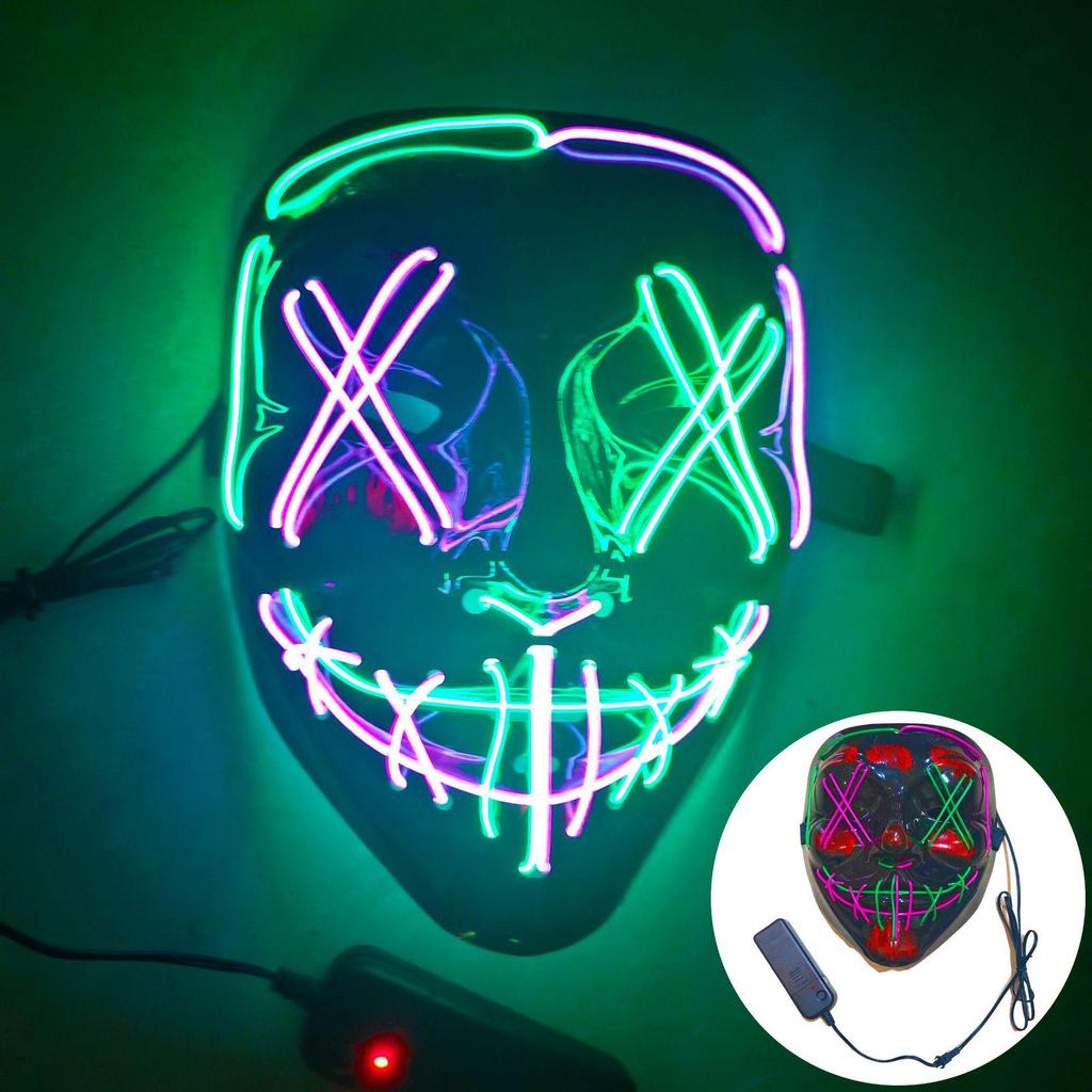 EL Cold Light LED Halloween Mask - Luminous Black V Mask for Shuffle Dance