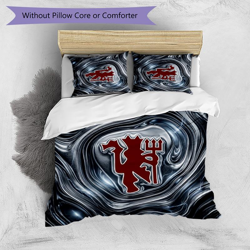 Set Lenzuola Stampato Manchester United 3 Pezzi Morbido Delicato sulla Pelle Lavabile Copripiumino e Federe Set Tutte le Stagioni Camera da Letto
