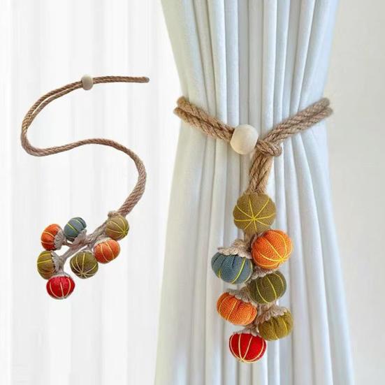 Yousheng 2Pcs Pumpkin Curtain Tiebacks Adjustable Rustic Curtain Ties Pumpkin String Curtain Holders for Home Farmhouse Autumn Thanksgiving Day