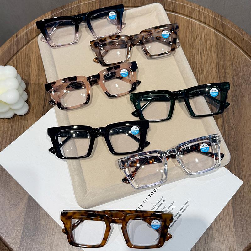 Retro Classic Square Frame Reading Glasses Women Men Vintage Oversize Anti Blue Light Presbyopia Eyeglasses 7colors Eyewear+4.0