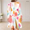Women Plus Size V Neck Long Sleeve Blue Black Printed Curved Hem Dress