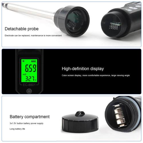 Ongwan Digital Soil Thermometer, Soil EC Meter, Measures Soil Temperature, EC, Electrical Conductivity, and Temperature, IP67 Waterproof, EC-8801A