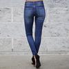 Dames hoge taille mager gat denim knoop stretch slanke broek kuitlengte jeans