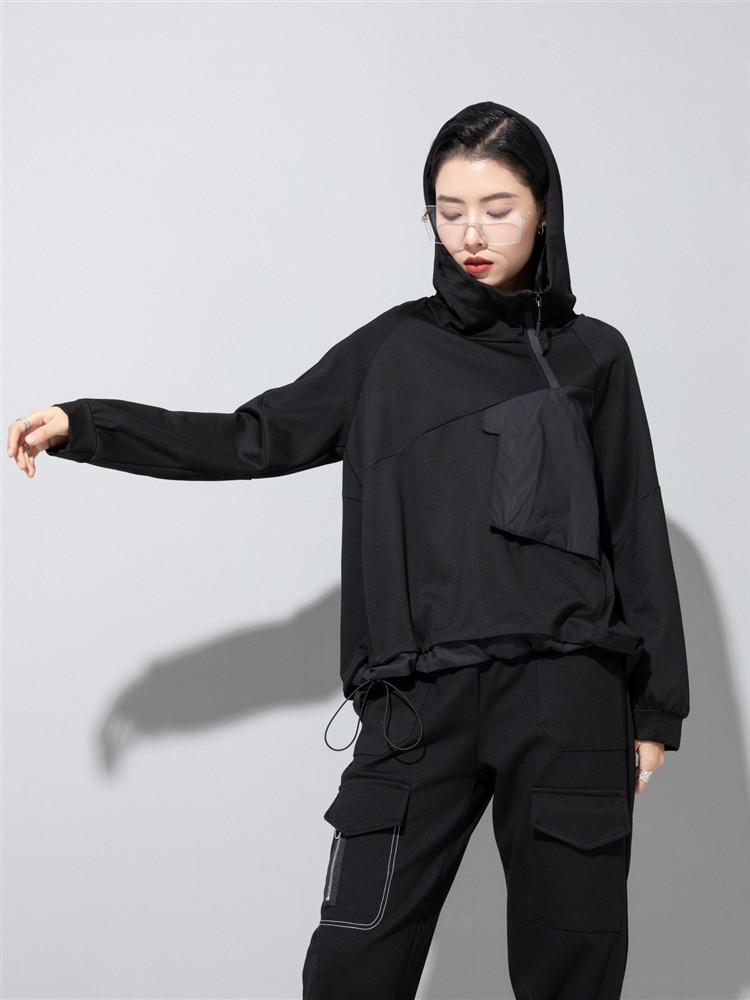 

Худи оверсайз с длинным рукавом винтажные Повседневные свободные весенне-осенне-зимние женские пуловеры чёрный